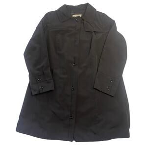 Marina Rinaldi Black Trench Coat Rain Coat Pleated Back - Size 21 Medium READ